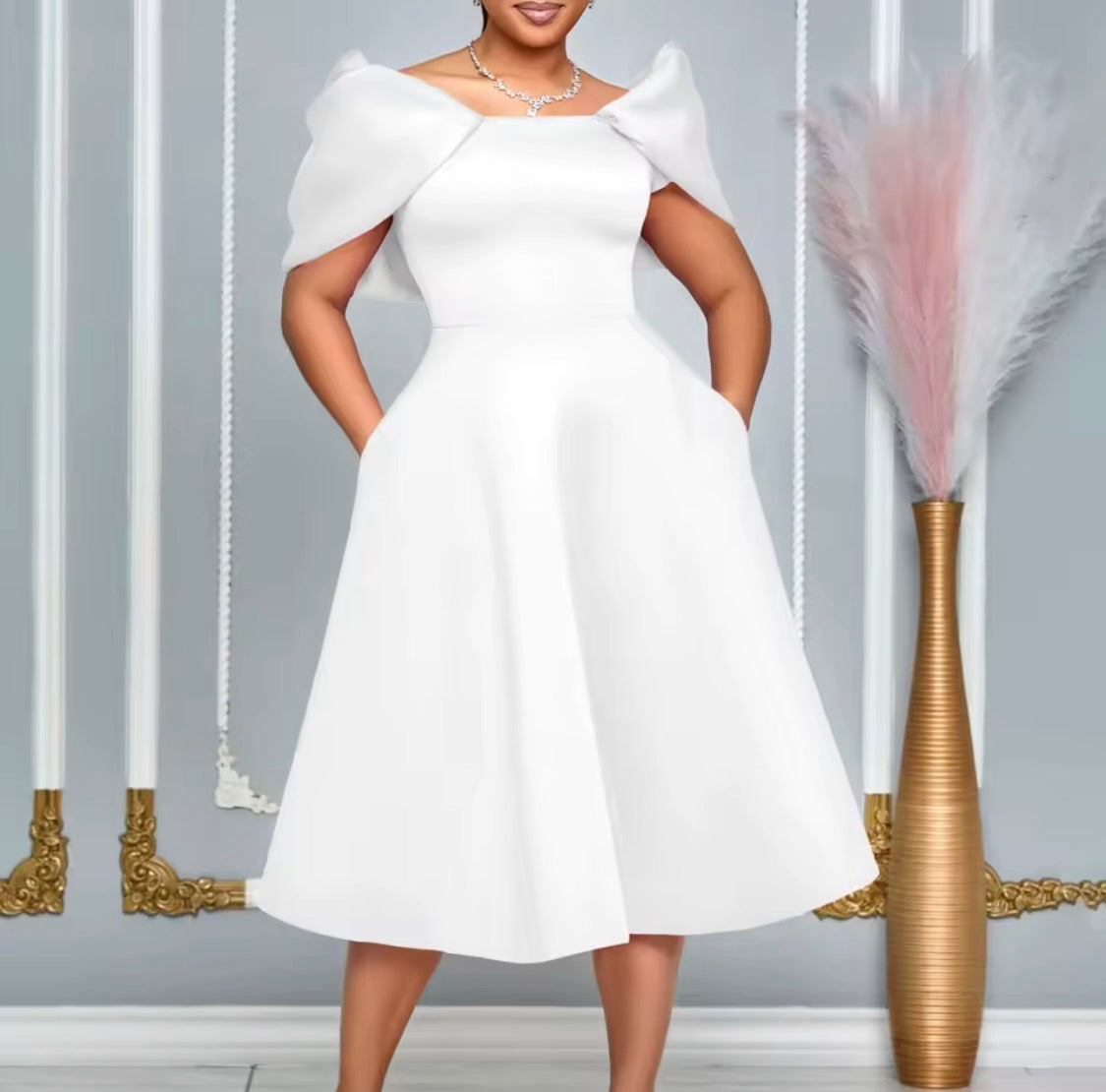 ELEGANT PUFF SLEEVES WEDDING EVENING DRESS