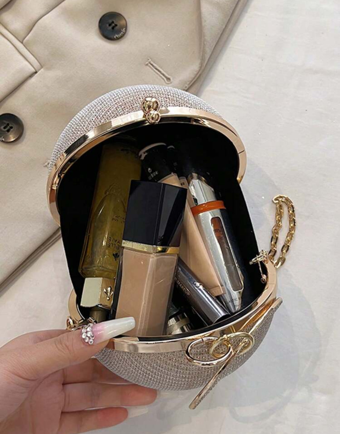 SPARKLY GOLD ROUND BALL DESIGN EVENING PURSE