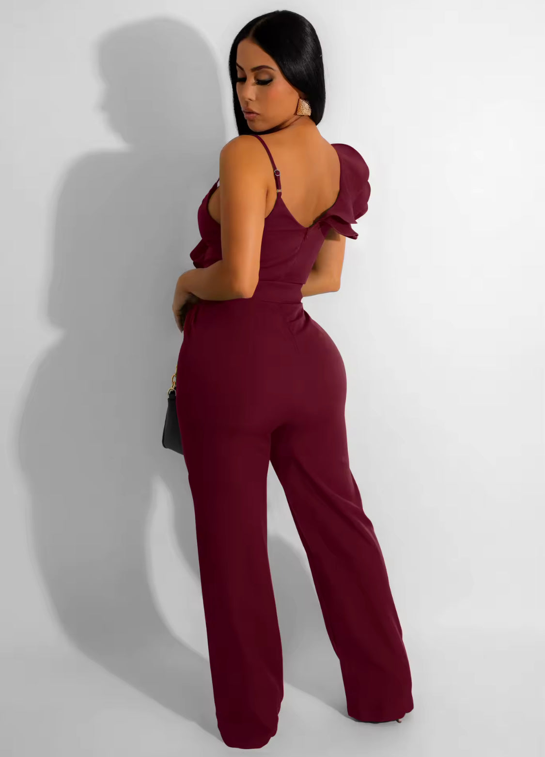 RUFFLE SPAGHETTI STRAP JUMPSUIT FORMAL PARTY WEAR