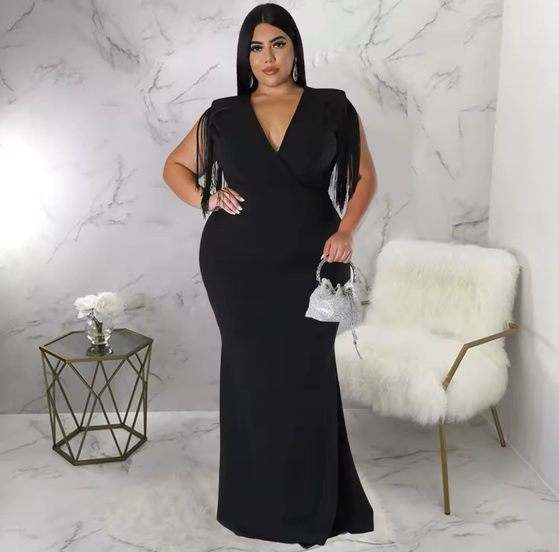 FRINGE SLEEVE PLUS SIZE DRESS