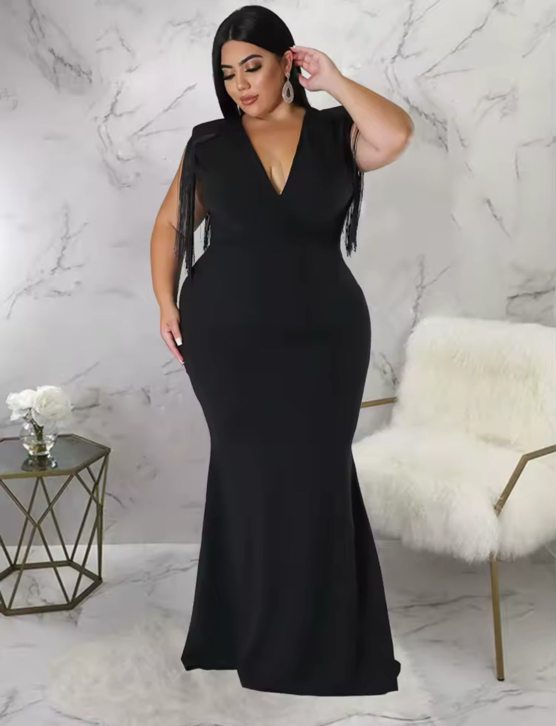 FRINGE SLEEVE PLUS SIZE DRESS