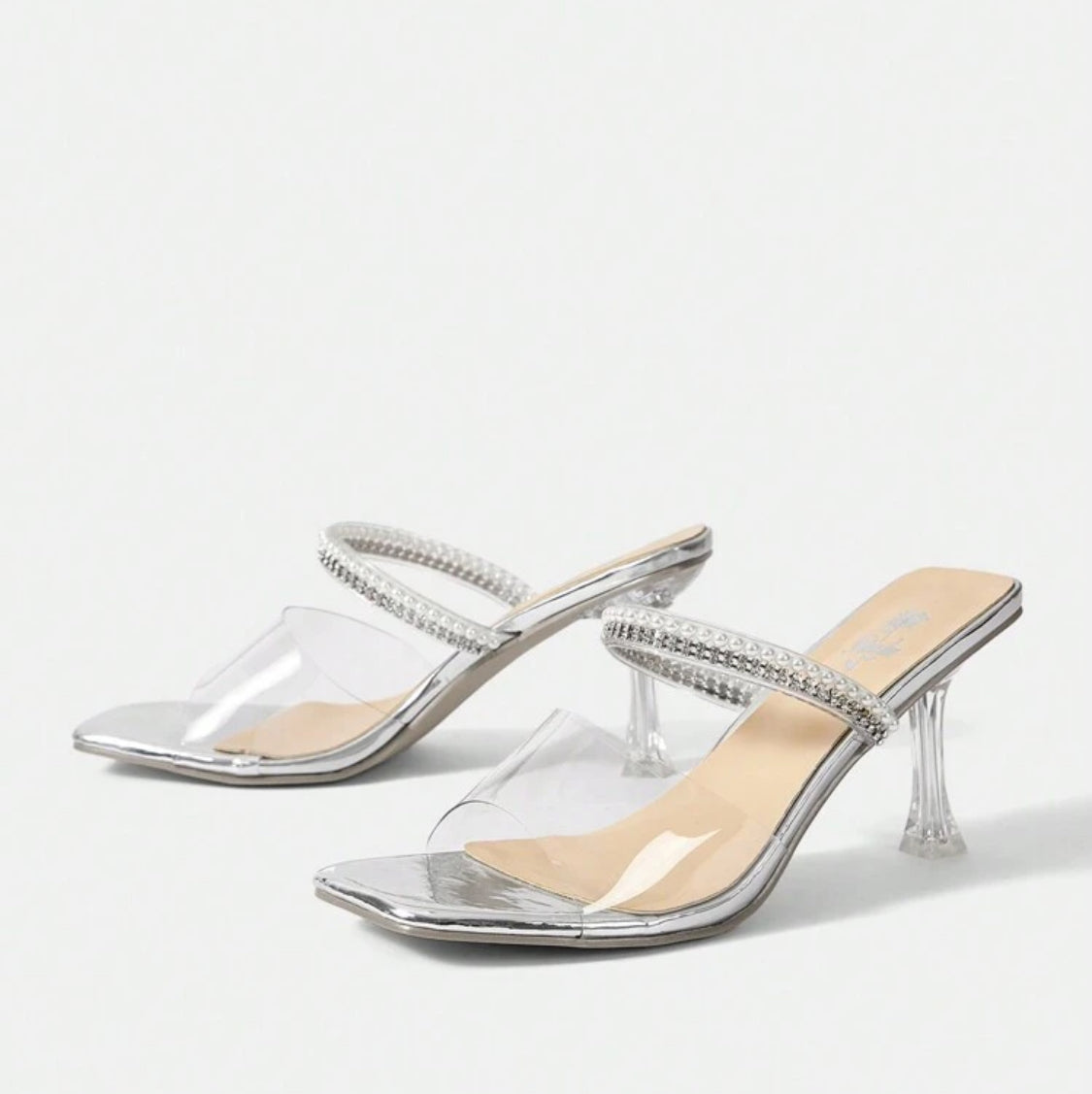 CRYSTAL CLEAR HEELS WITH BEAD DESIGN