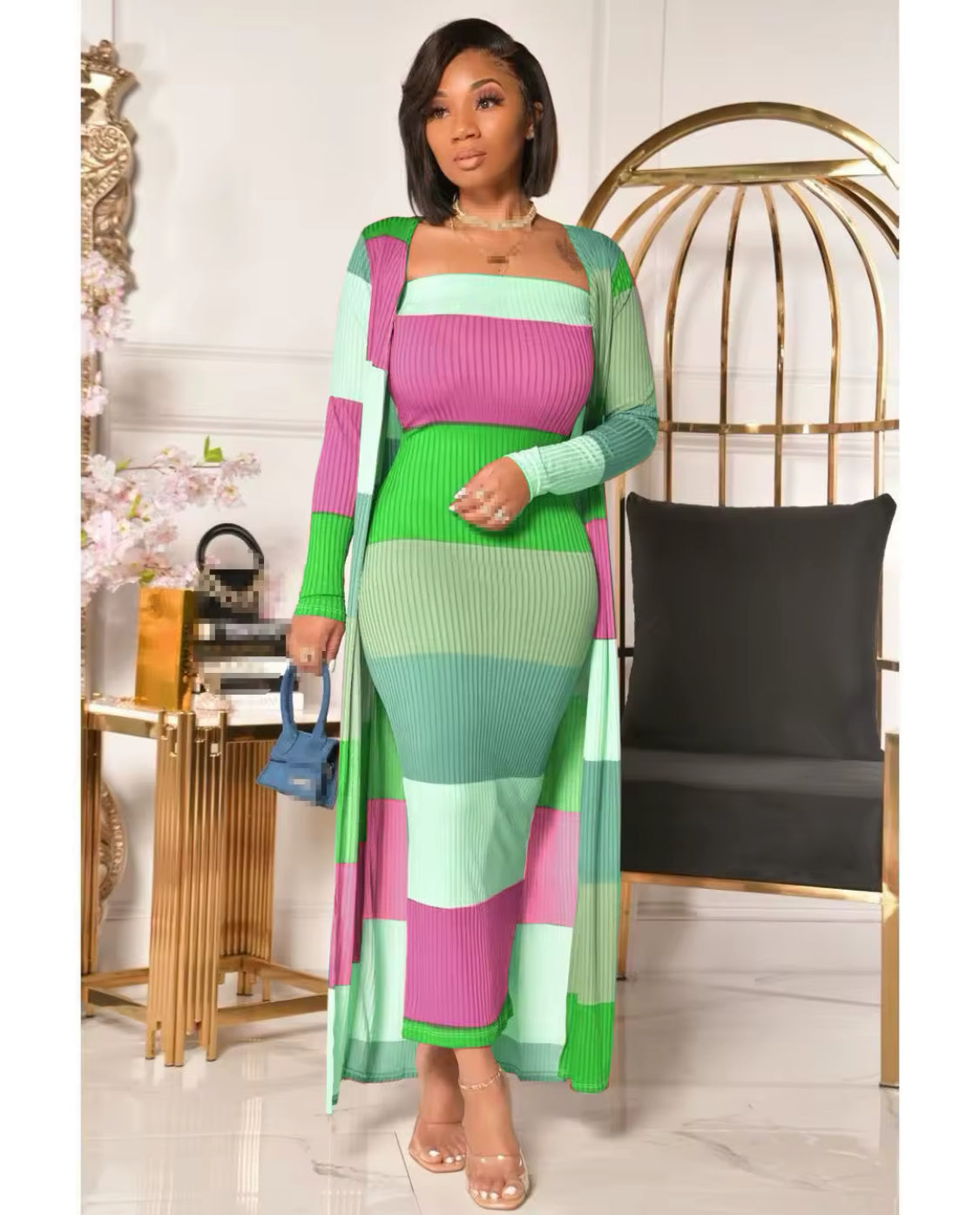 TWO PIECE SET DRESS WITH CARDIGAN