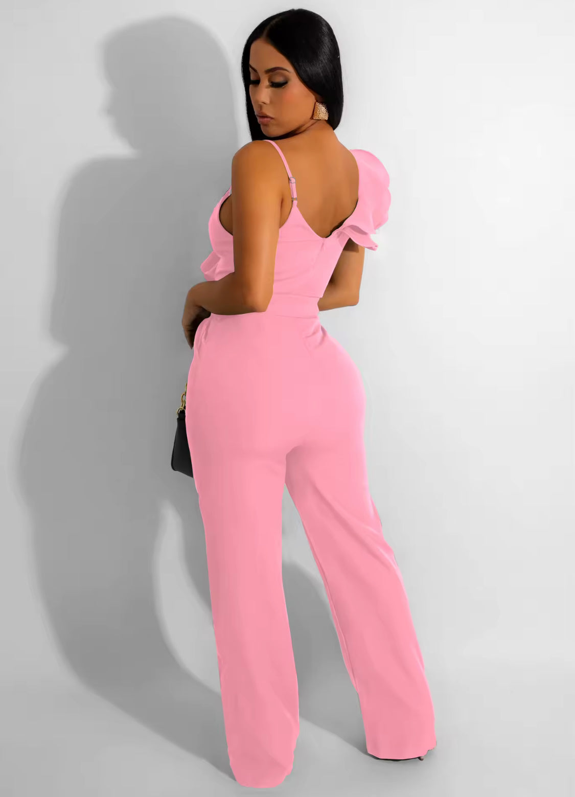 RUFFLE SPAGHETTI STRAP JUMPSUIT FORMAL PARTY WEAR