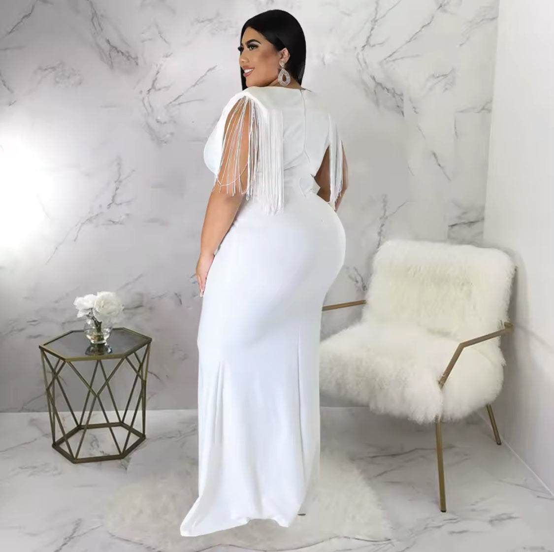 FRINGE SLEEVE PLUS SIZE DRESS