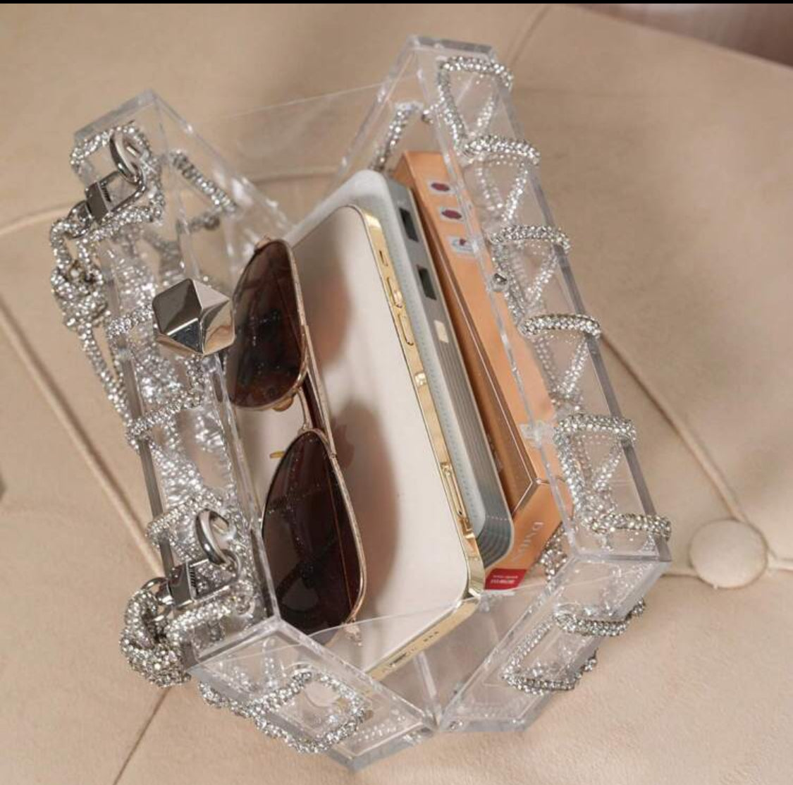 CRYSTAL CLEAR ELEGANT ROPE DESIGN EVENING PURSE