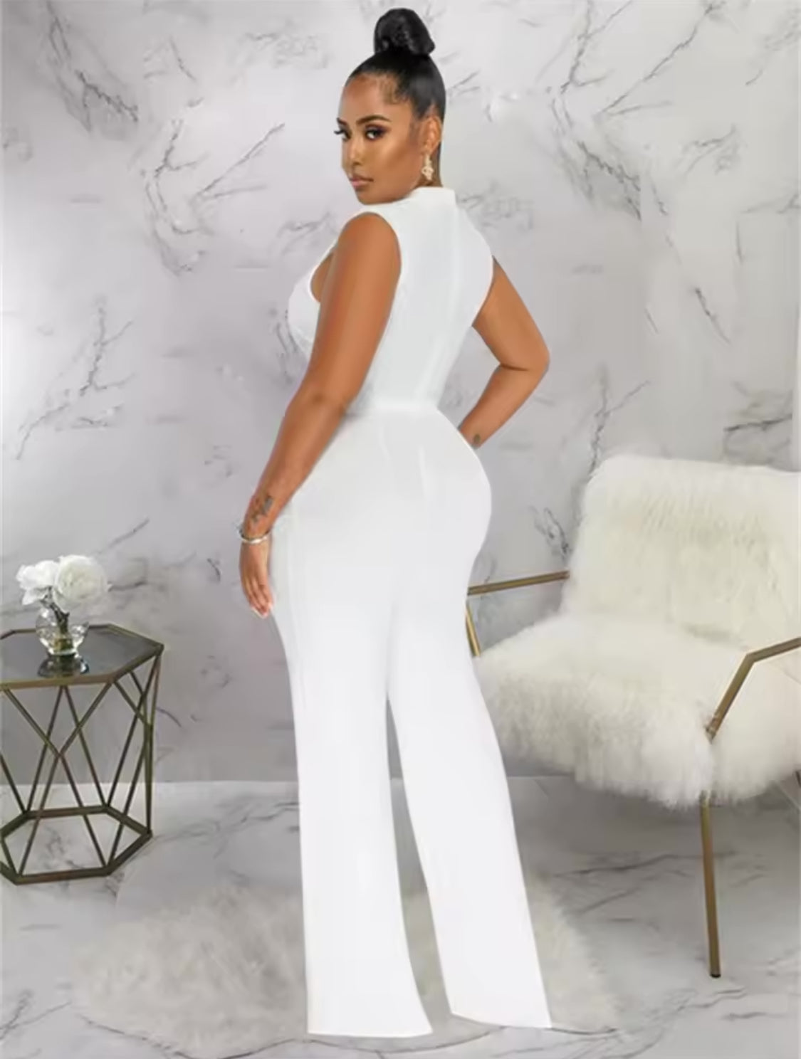 SLEEVELESS JUMPSUIT CHAIN DECOR STRAIGHT LEG PANTS