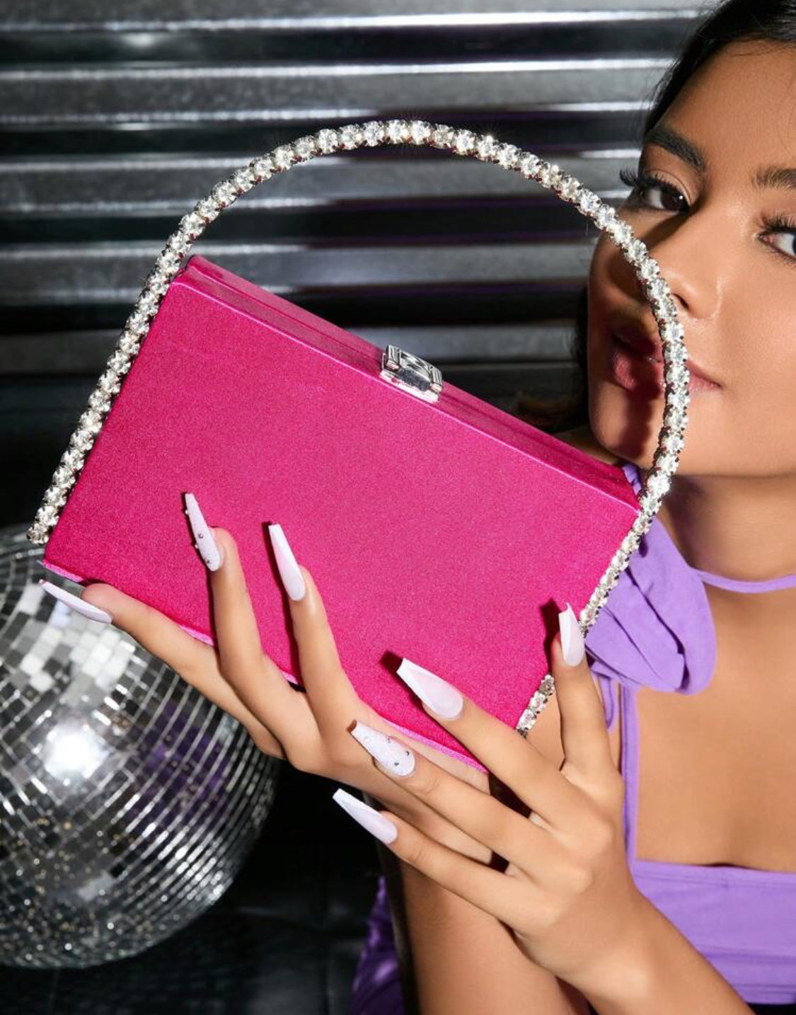 GLAMOROUS CRYSTAL BOX DESIGN HANDBAG