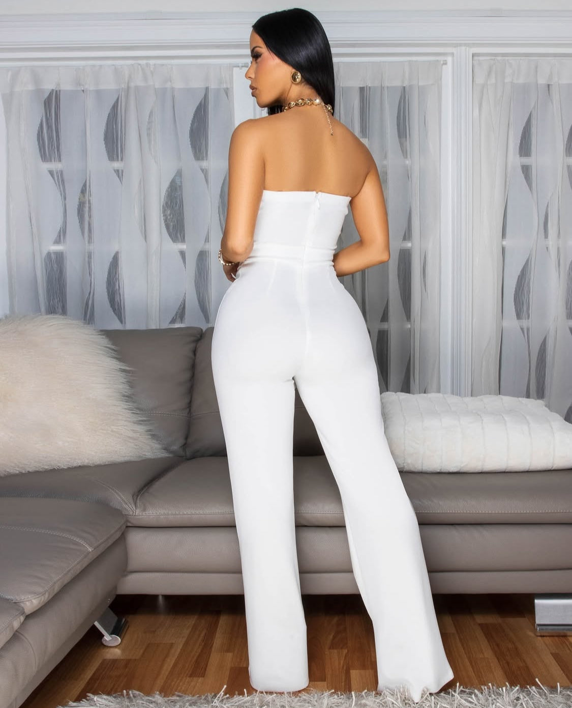 CLASSY ELEGANT OFF SHOULDER GOLD BOTTON DETAILS