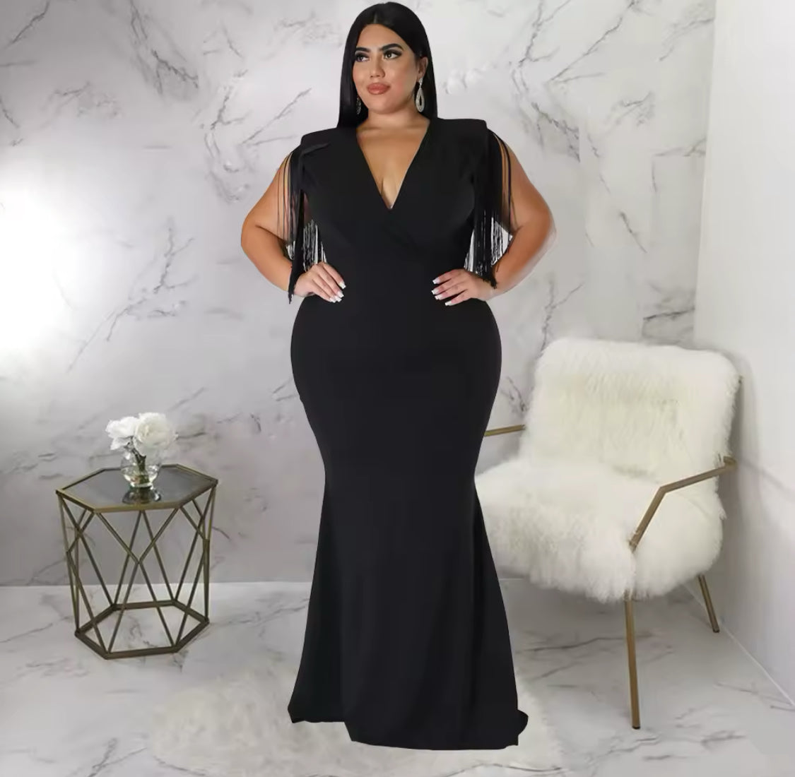 FRINGE SLEEVE PLUS SIZE DRESS