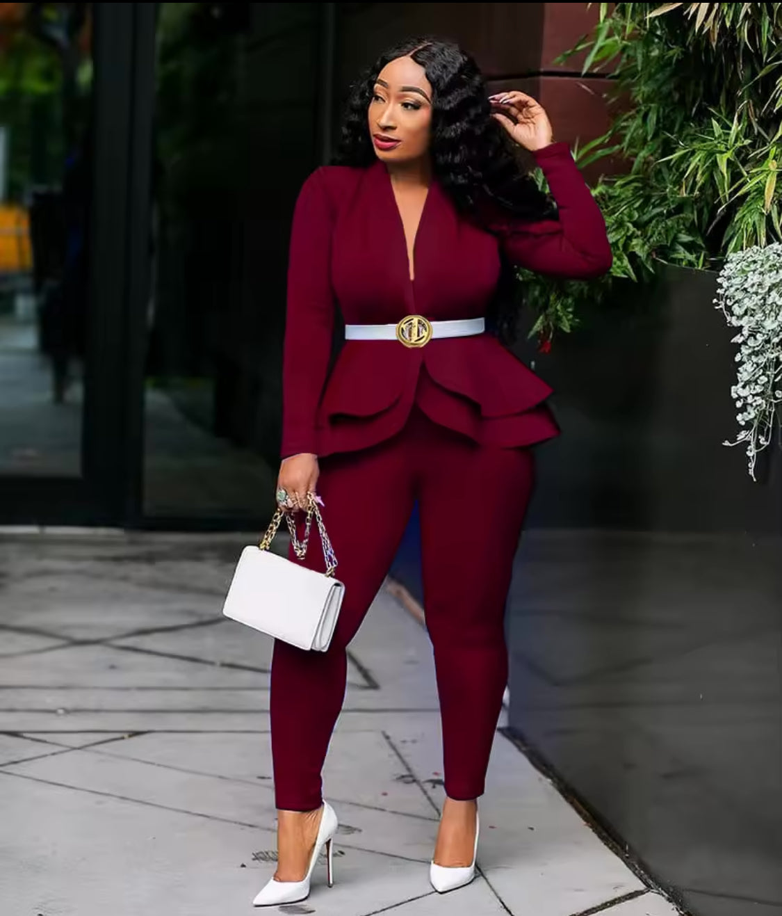 PEPLUM STYLE TWO PIECE PANTS OUTFIT