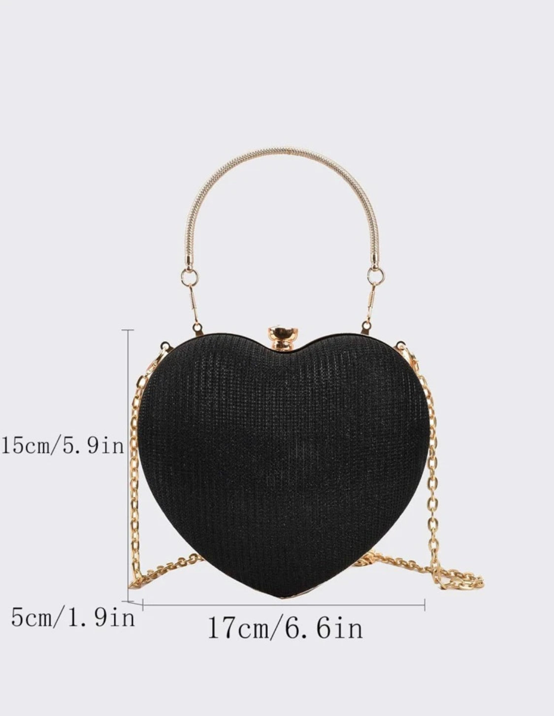 ELEGANT SHOULDER CROSS BODY BAG HEART SHAPE GOLD & BLACK EVENING PURSE