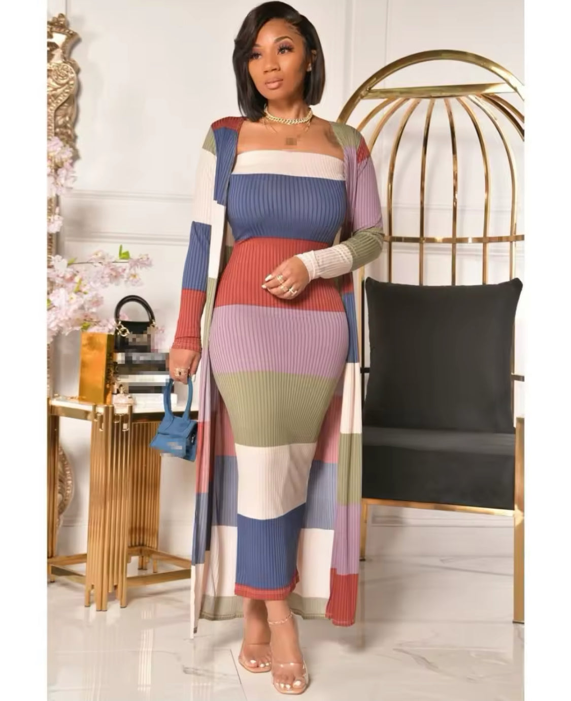 TWO PIECE SET DRESS WITH CARDIGAN