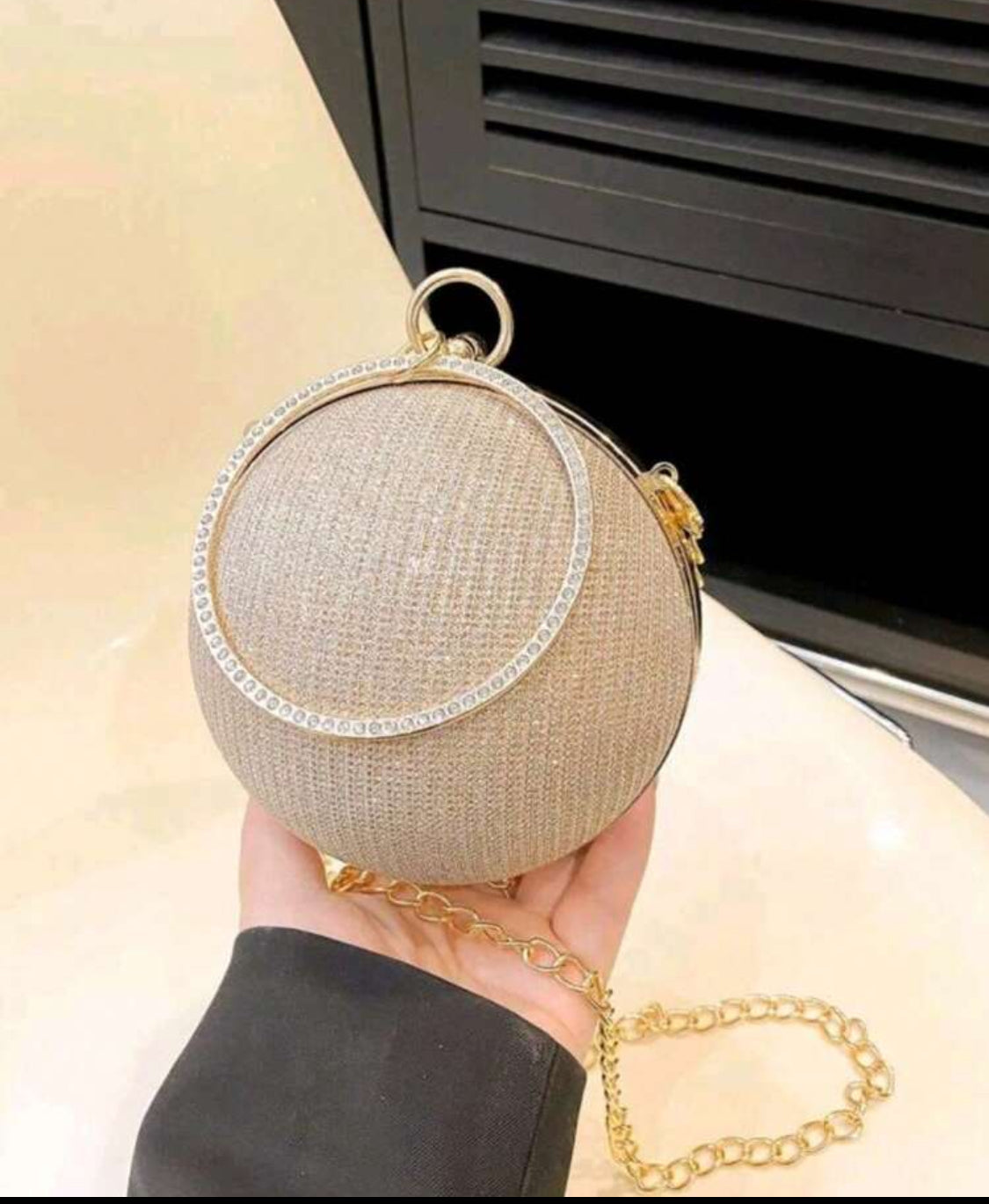 SPARKLY GOLD ROUND BALL DESIGN EVENING PURSE