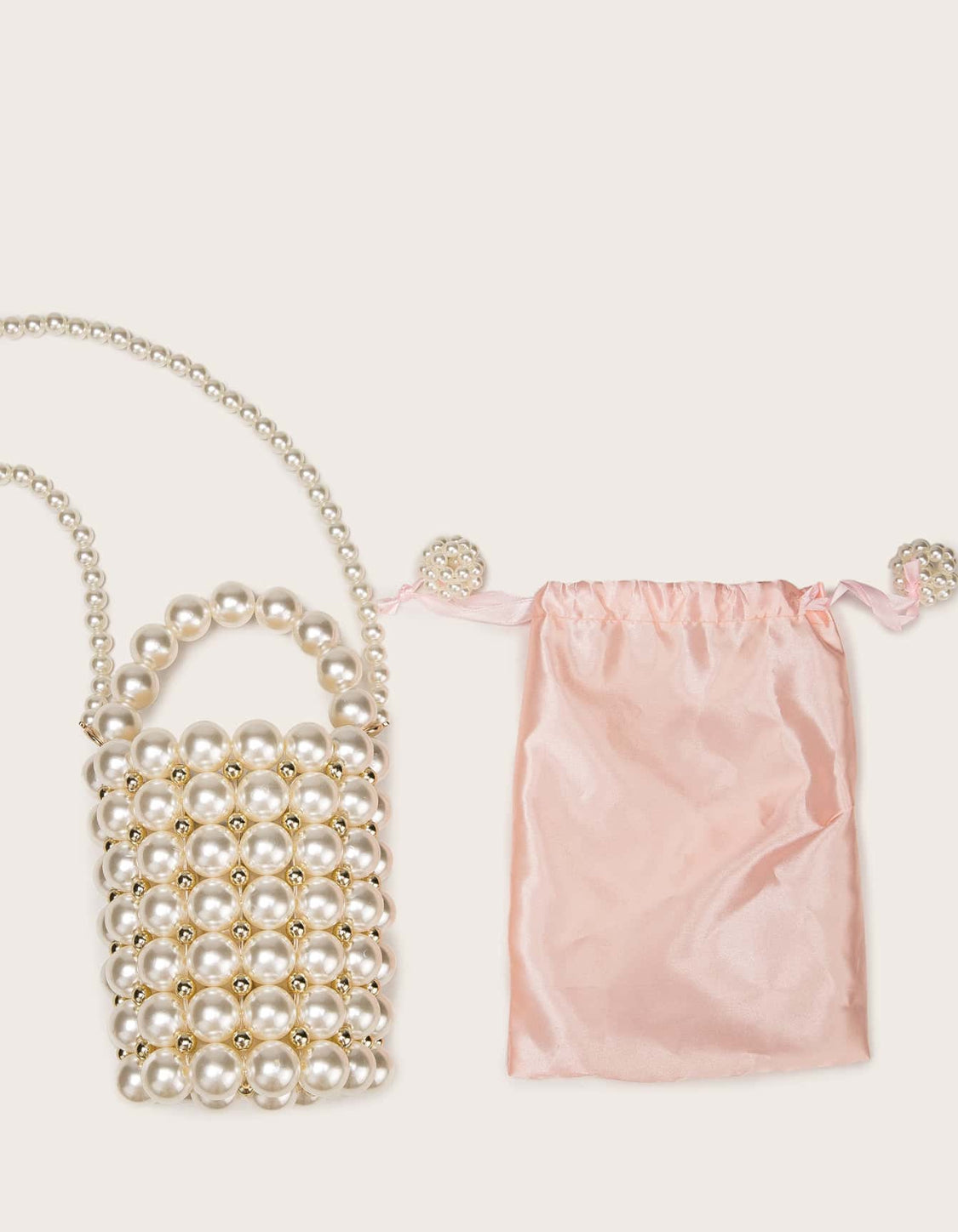 RHINESTONE DECOR PEARL BUCKET BAG