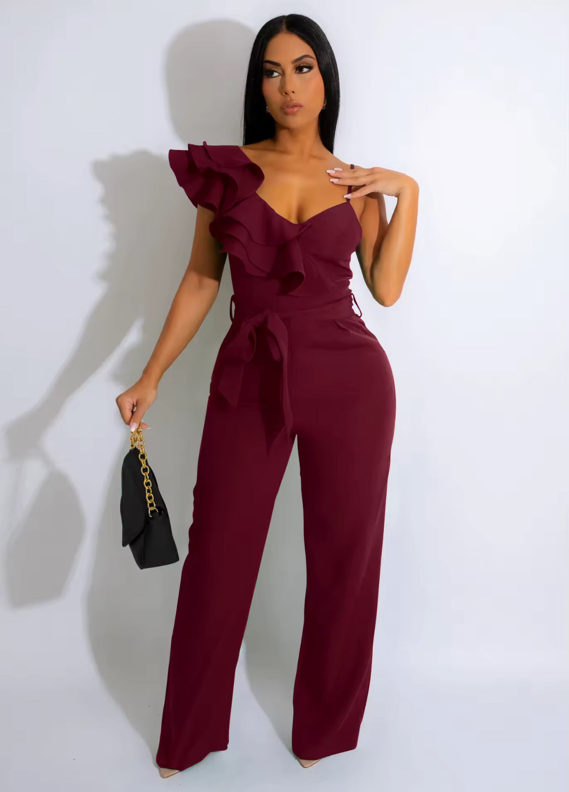 RUFFLE SPAGHETTI STRAP JUMPSUIT FORMAL PARTY WEAR