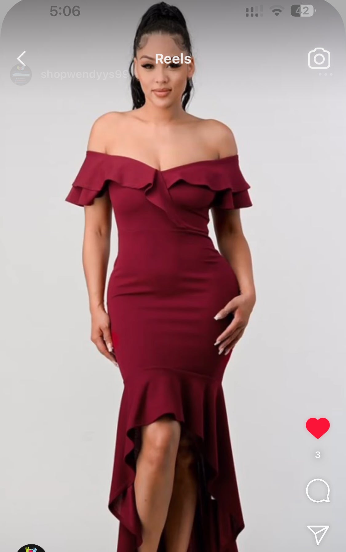 OFF SHOULDER RUFFLE HIGH LOW MAXI DRESS