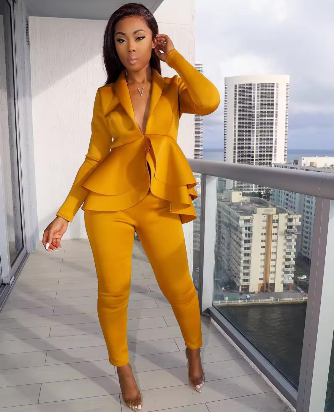 PEPLUM STYLE TWO PIECE PANTS OUTFIT