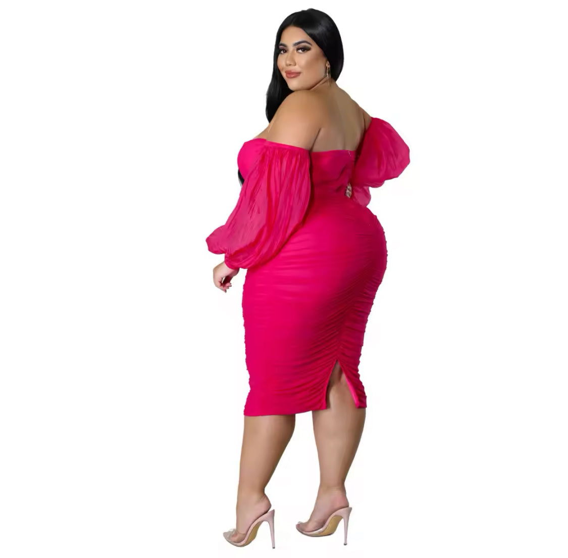 WOMEN MESH OFF THE SHOULDER PLUS SIZE DRESS