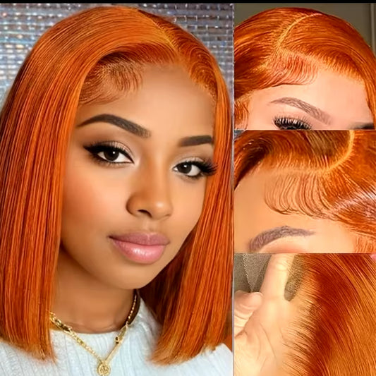 180% DENSITY 13x4 FULL FRONTAL GINGER ORANGE BOB WIG 💯 HUMAN HAIR