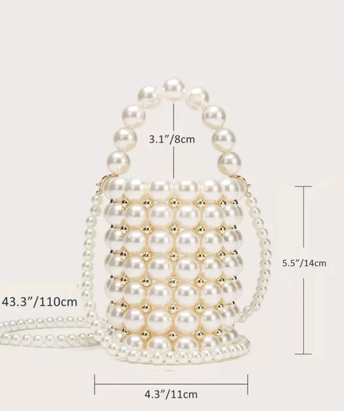 RHINESTONE DECOR PEARL BUCKET BAG