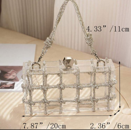CRYSTAL CLEAR ELEGANT ROPE DESIGN EVENING PURSE