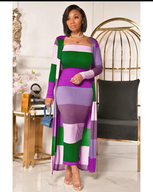 TWO PIECE SET DRESS WITH CARDIGAN