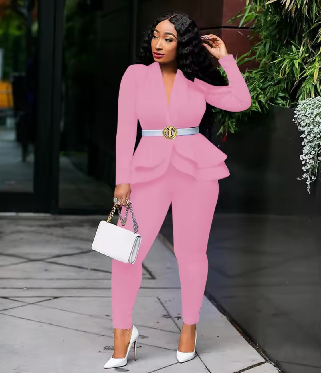 PEPLUM STYLE TWO PIECE PANTS OUTFIT
