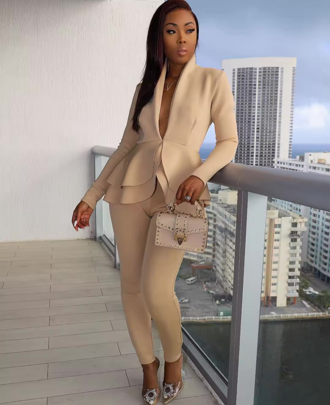 PEPLUM STYLE TWO PIECE PANTS OUTFIT