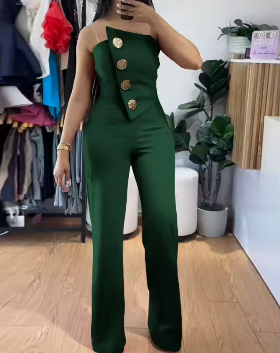 CLASSY ELEGANT TUBE TOP GOLD BOTTON DETAILS JUMPSUIT