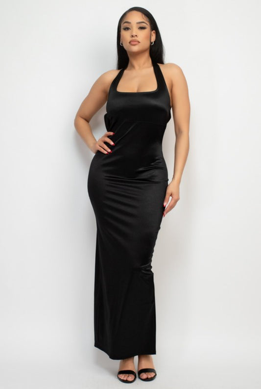 HALTER NECKLINE OPEN BACK DRESS