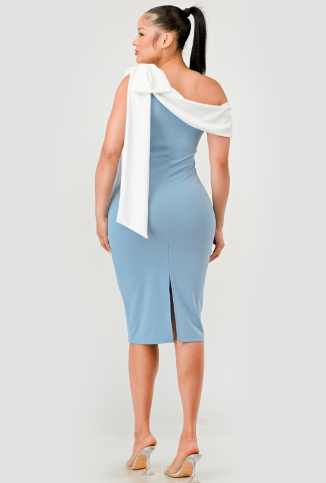 ELEGANT BOW ONE SHOULDER BODYCON MIDI DRESS