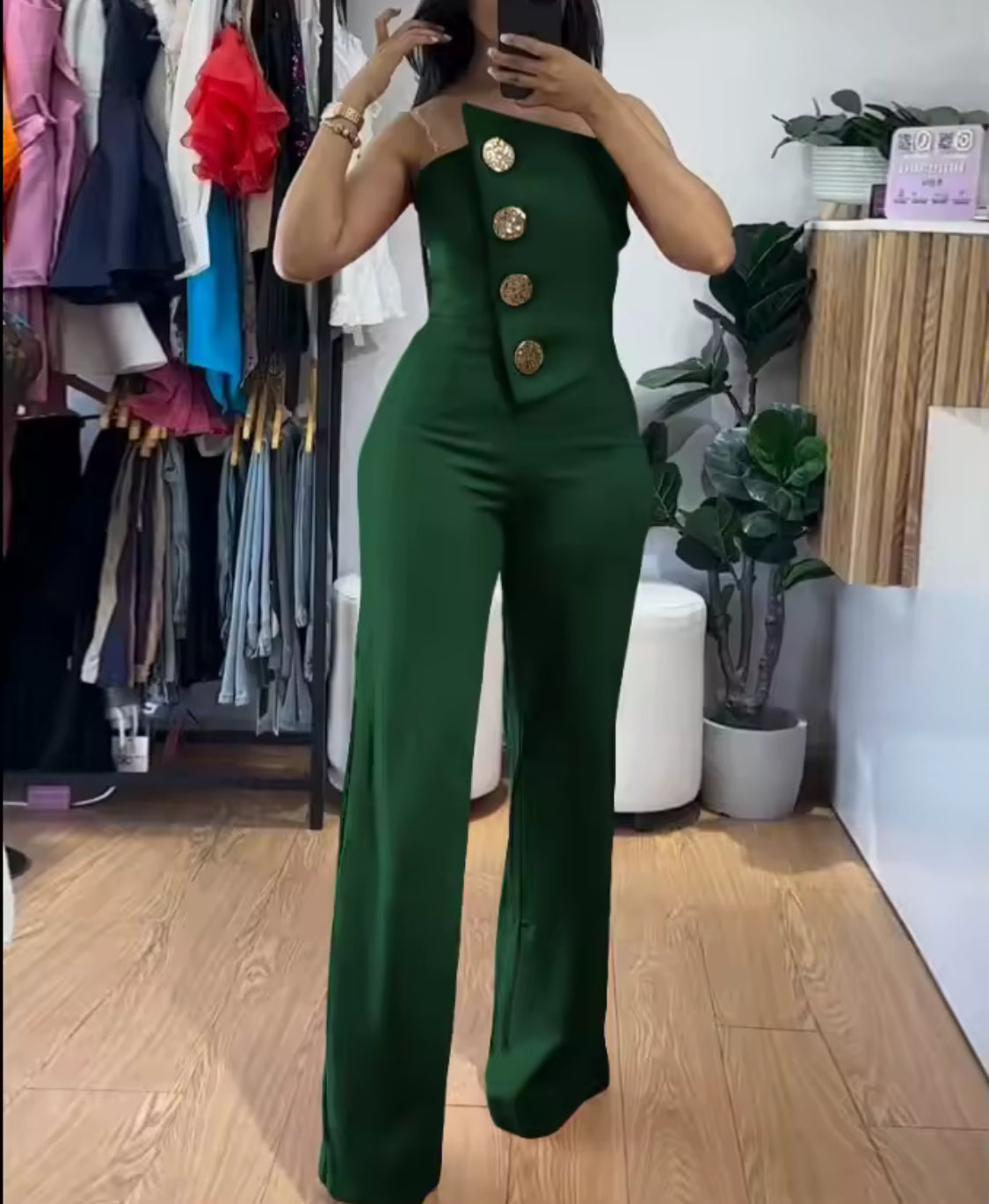 CLASSY ELEGANT TUBE TOP GOLD BOTTON DETAILS JUMPSUIT