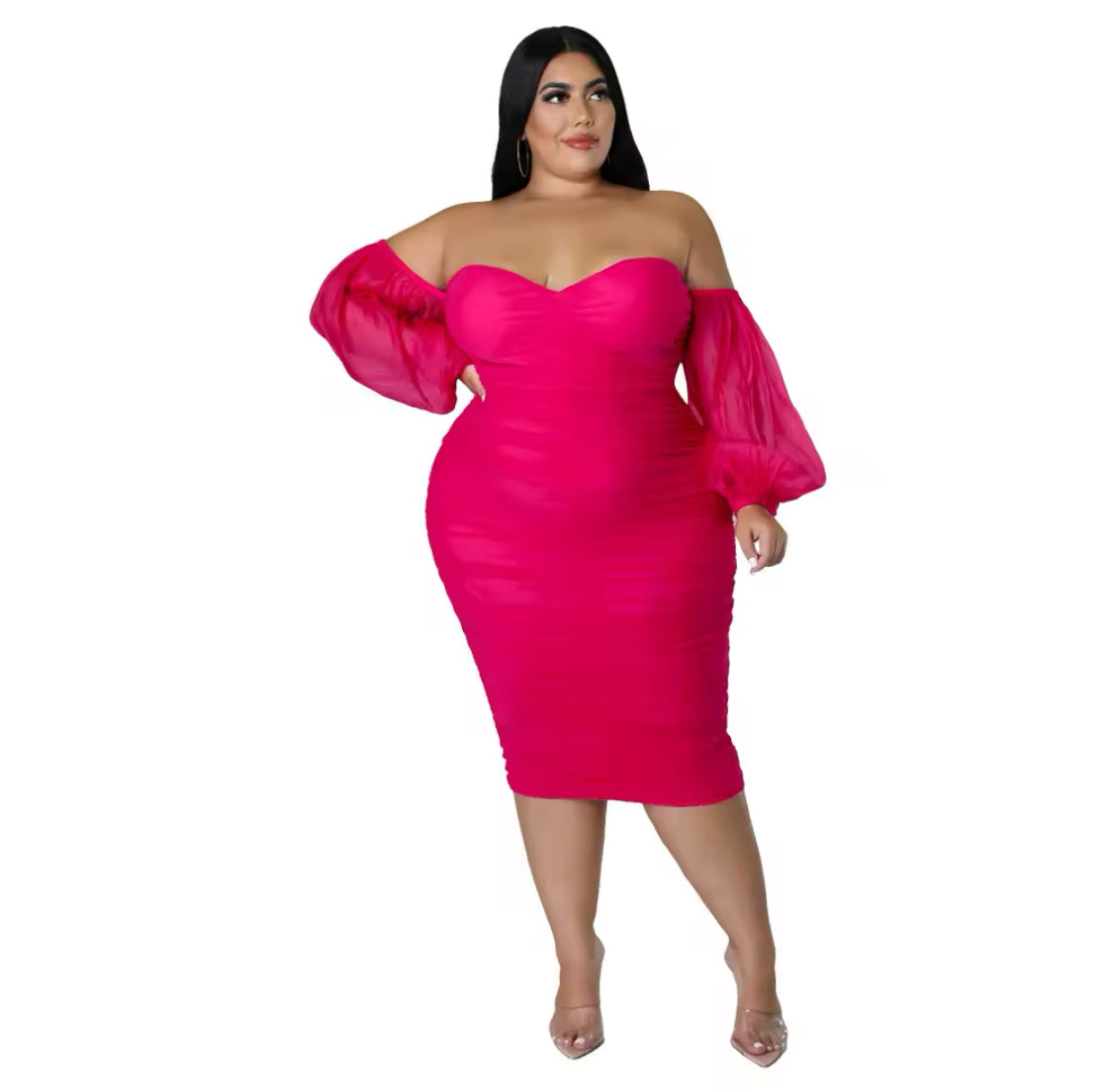 WOMEN MESH OFF THE SHOULDER PLUS SIZE DRESS