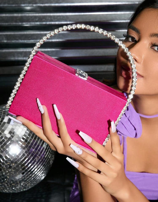 GLAMOROUS CRYSTAL BOX DESIGN HANDBAG