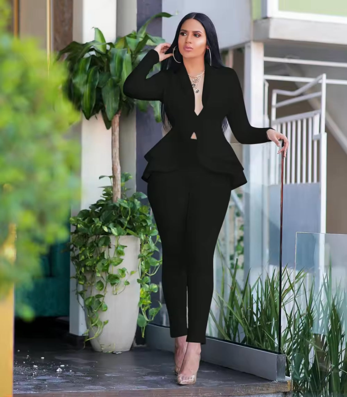 PEPLUM STYLE TWO PIECE PANTS OUTFIT