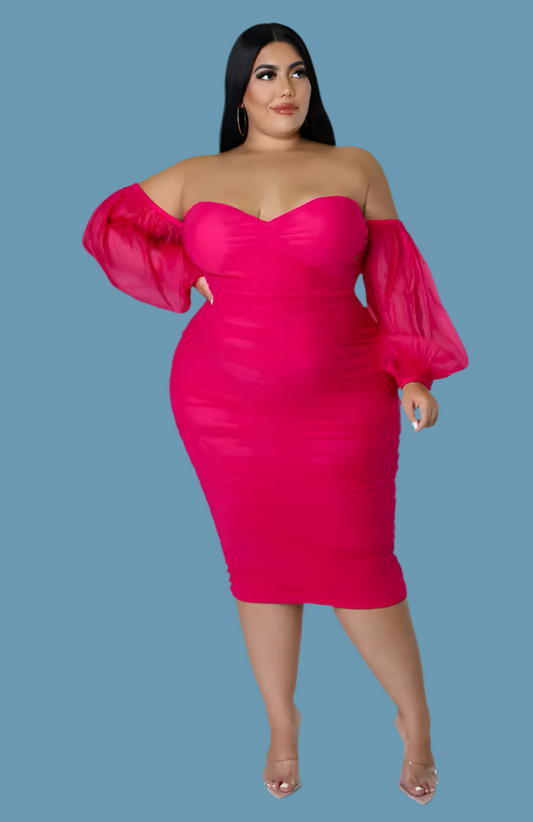 WOMEN MESH OFF THE SHOULDER PLUS SIZE DRESS