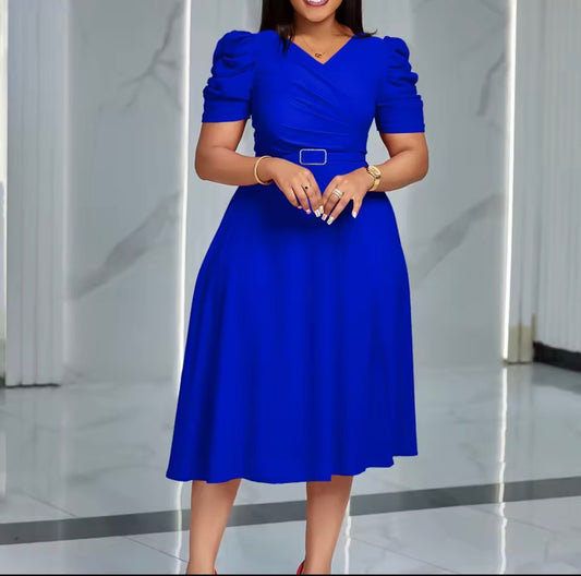 ELEGANT V-Neck PUFF SLEEVE PARTY FORMAL DRESS