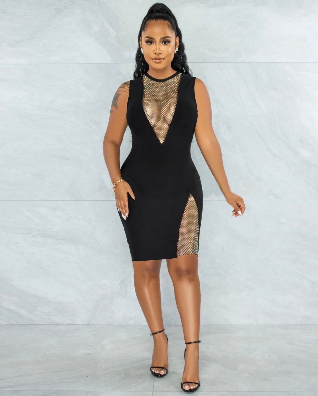 CUTE BODYCON SPARKLY MESH DESIGN PARTY DRESS