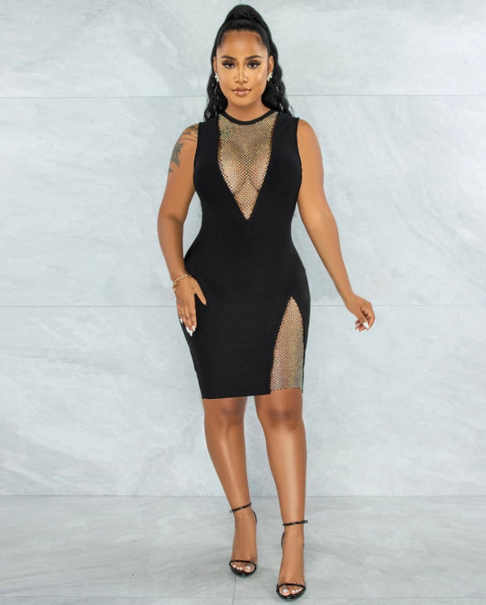 CUTE BODYCON SPARKLY MESH DESIGN PARTY DRESS