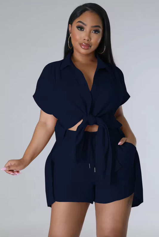 CASUAL TWO PIECE SUMMER SOLID COLOR COMFY SHORTS SET