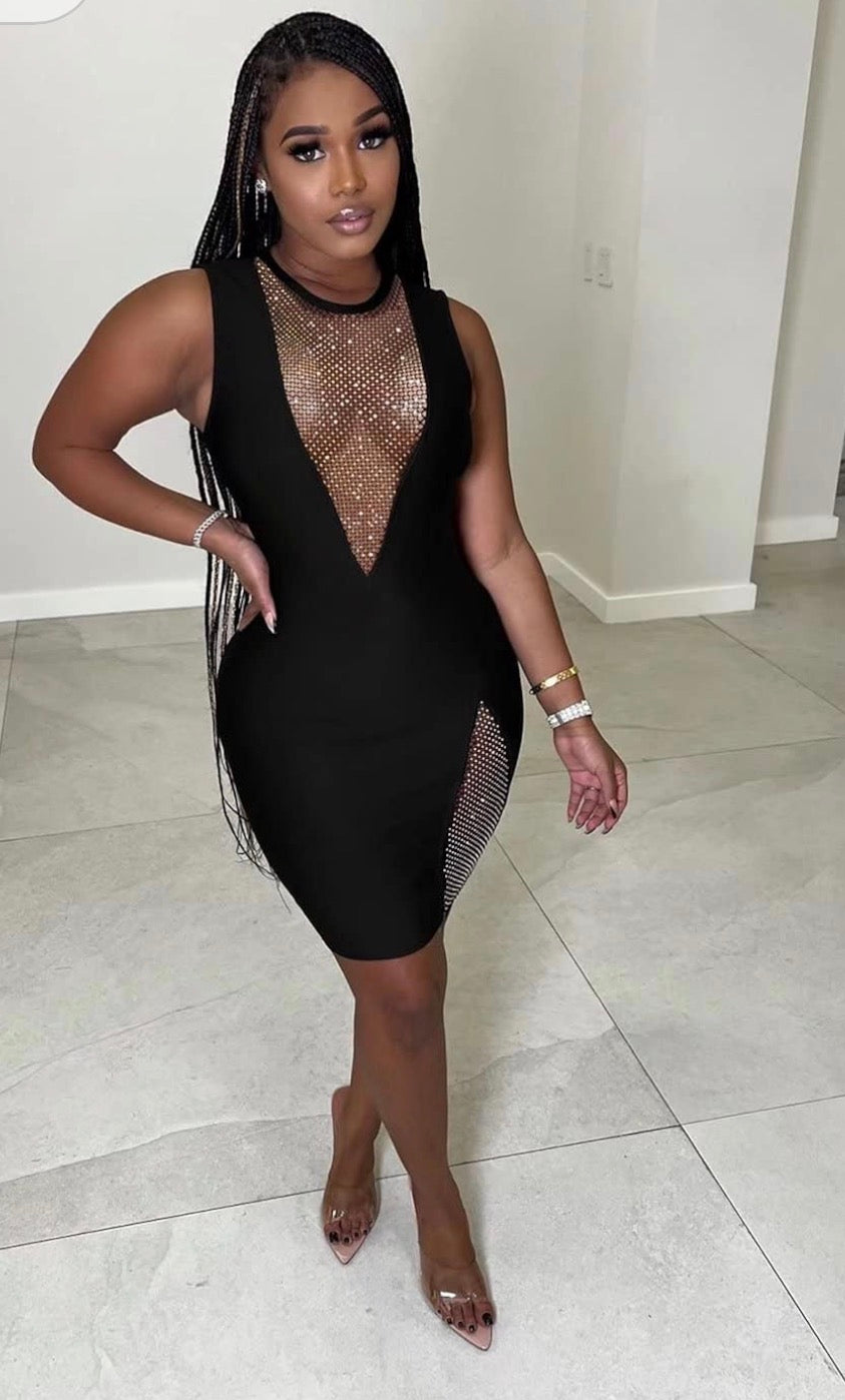 CUTE BODYCON SPARKLY MESH DESIGN PARTY DRESS
