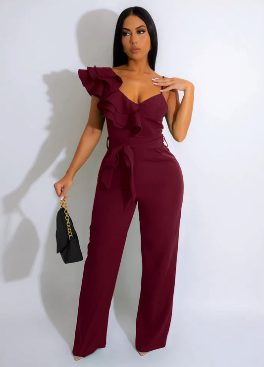 RUFFLE SPAGHETTI STRAP JUMPSUIT FORMAL PARTY WEAR
