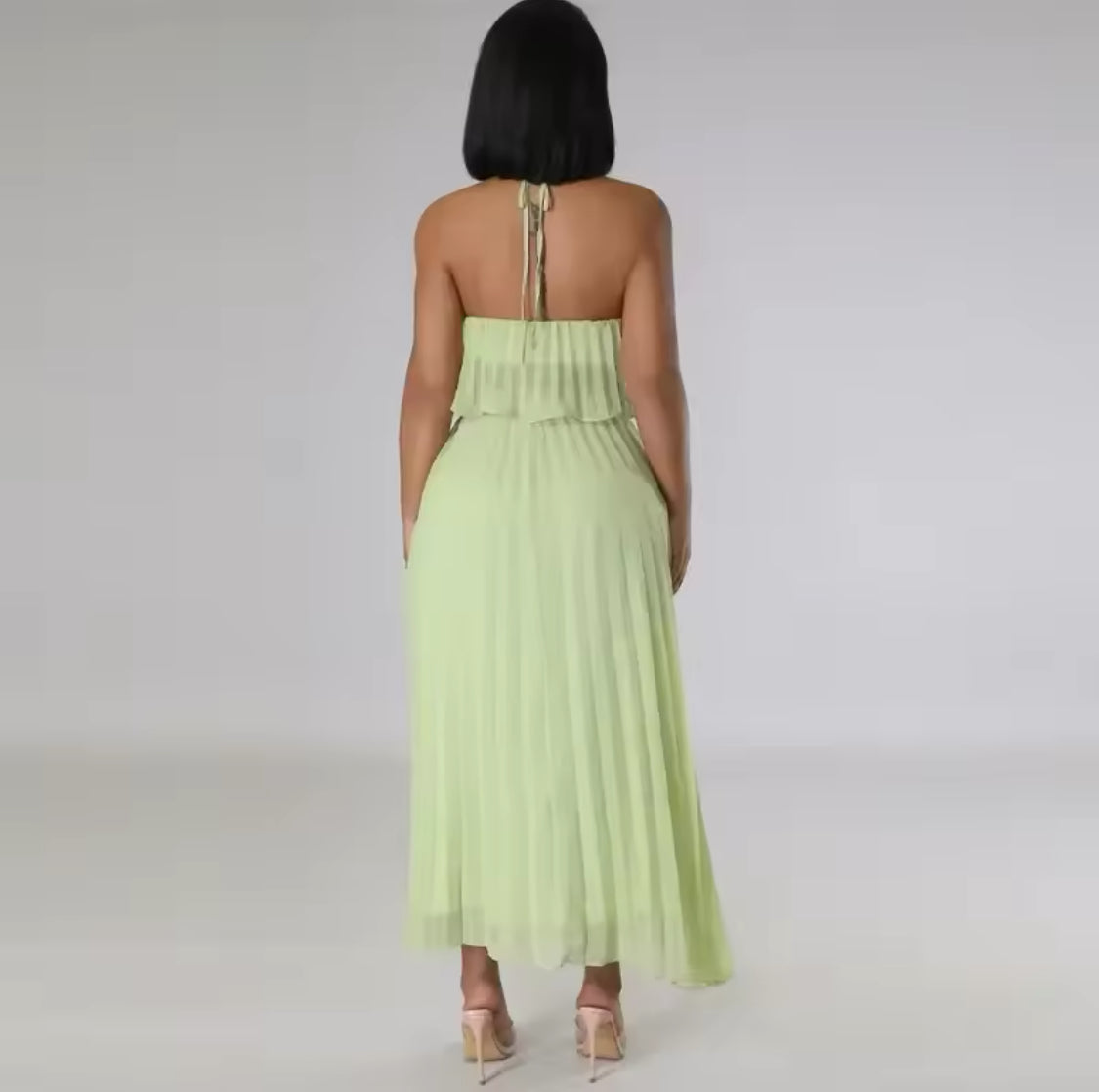PLEATED TWO PIECE MESH VACATION SKIRT SET