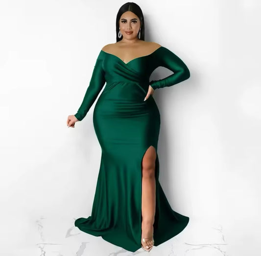 ELEGANT OFF THE SHOULDER LONG MAXI DRESS WITH SIDE SLIT