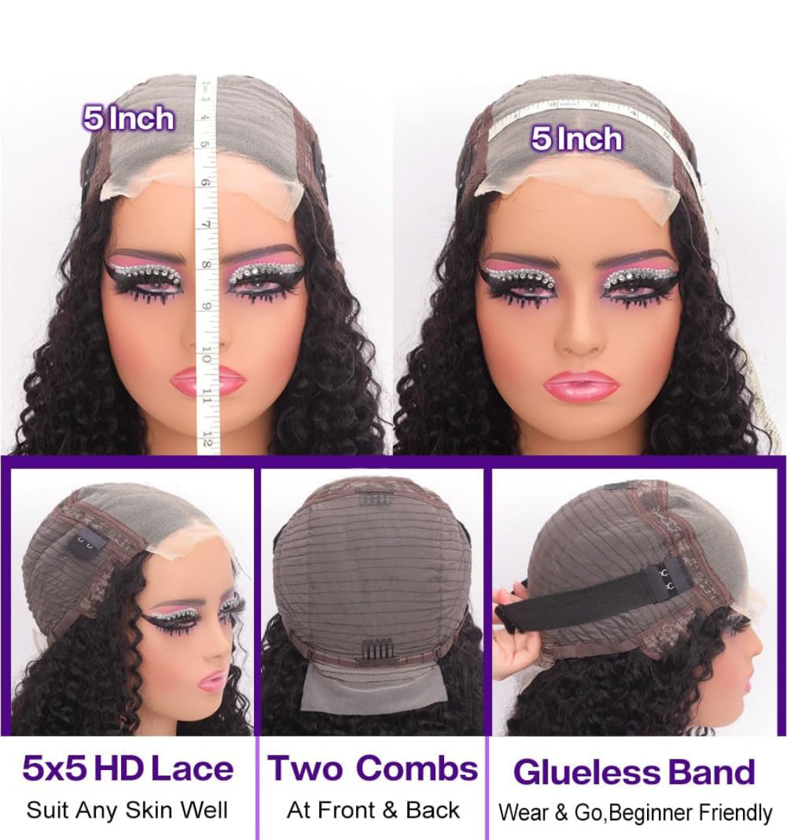 180 DENSITY 5x5 GLUE-LESS WIG DEEP-WAVE 💯 HUMAN HAIR