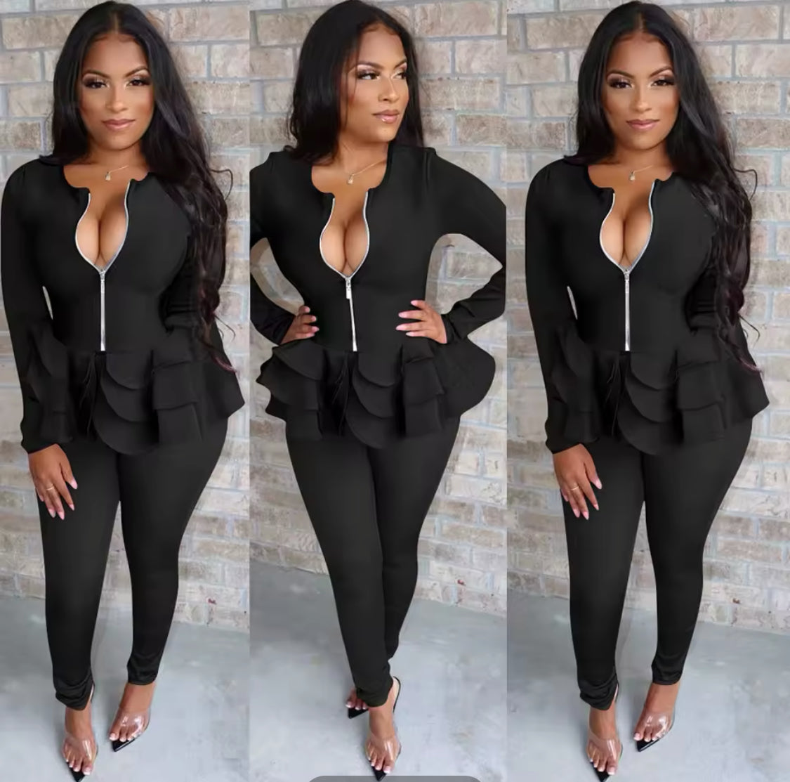 PEPLUM STYLE TWO PIECE PANTS OUTFIT