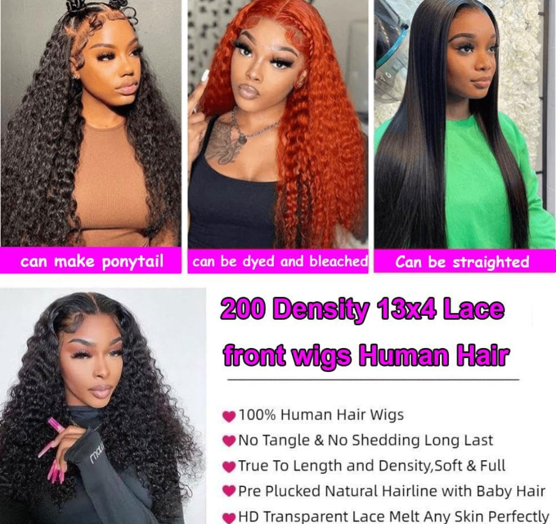 200% DENSITY FULL FRONTAL 13x4 LACE WIG 💯 HUMAN HAIR 30” LENGTH