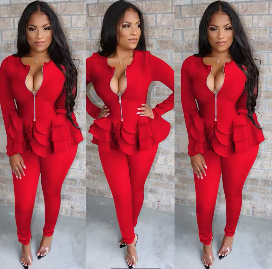 PEPLUM STYLE TWO PIECE PANTS OUTFIT