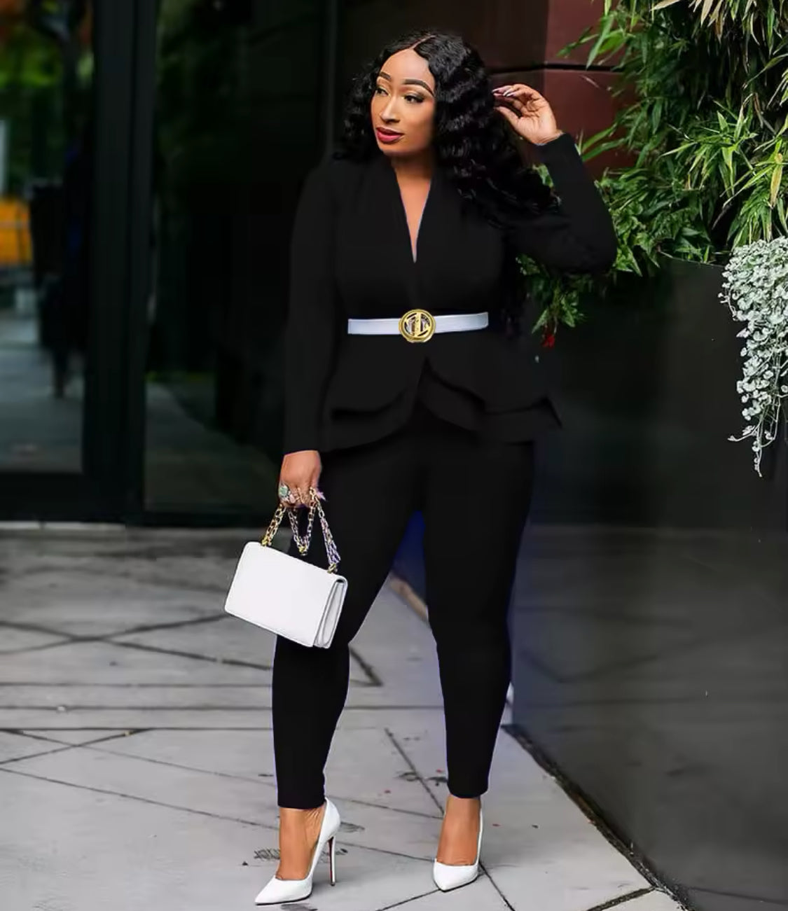 PEPLUM STYLE TWO PIECE PANTS OUTFIT